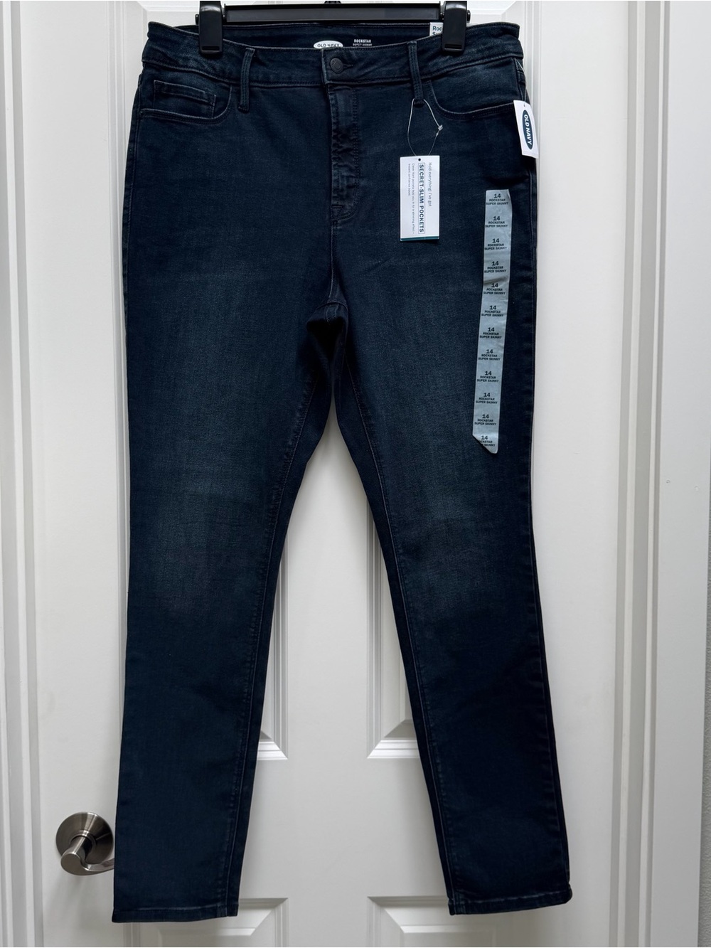 OLD NAVY SUPER SKINNY HIGH RISE SECRET SLIM POCKETS DARK WASH DENIM JEANS 14 NWT